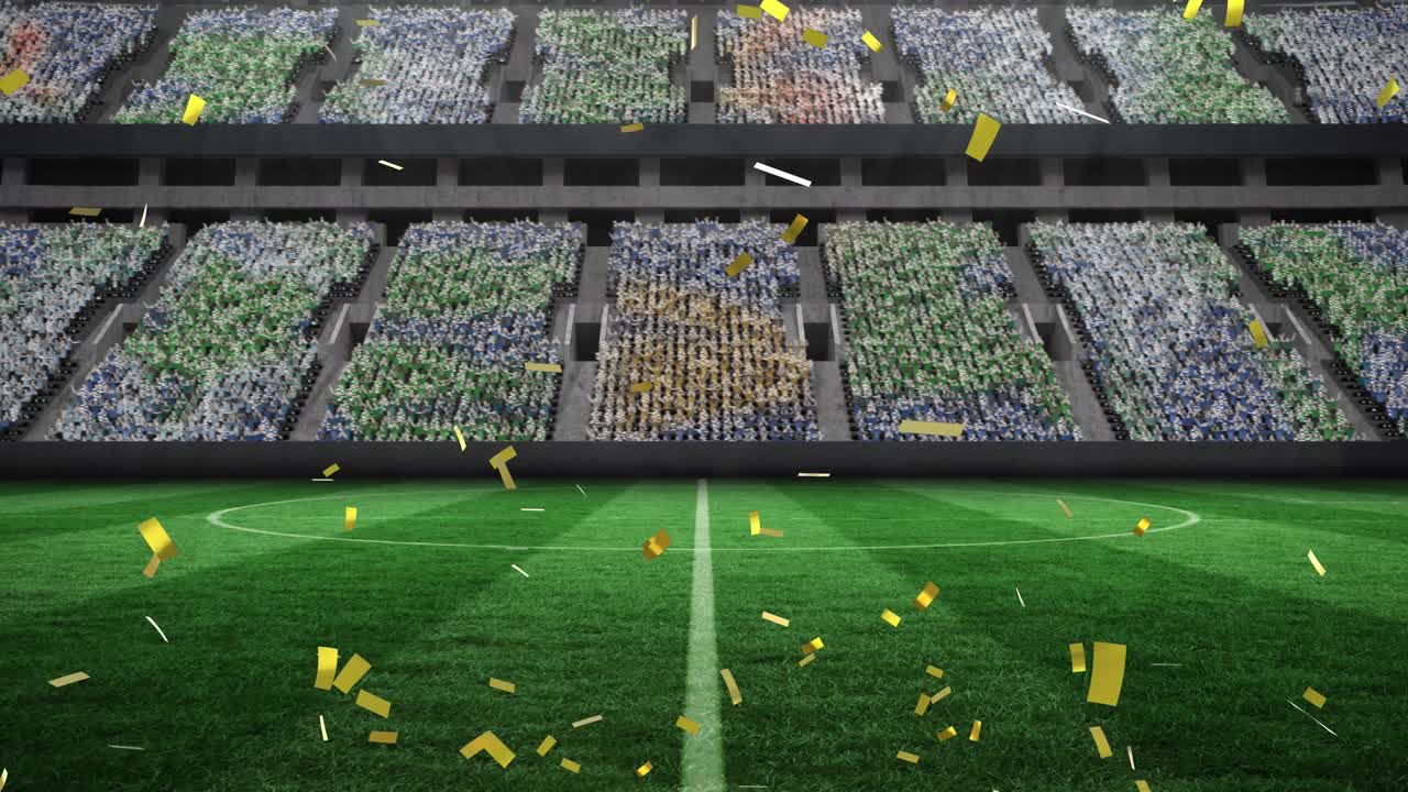 Premium stock video - Animation of gold confetti falling over sports ...