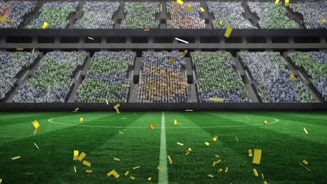 Animation-of-gold-confetti-falling-over-sports-stadium