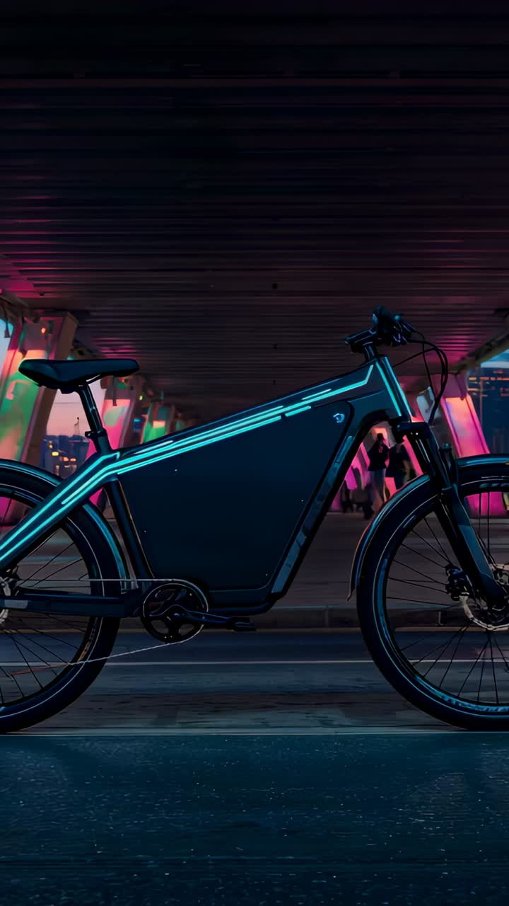 Vertical video: Shifting LED causing camera panning across parked ebike underpass, revealing fork