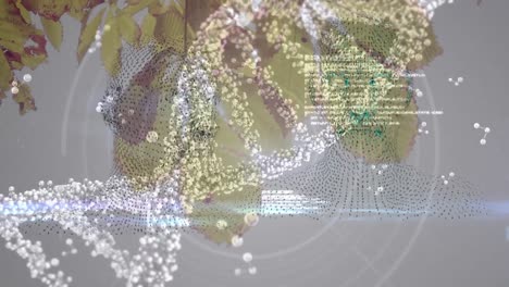 Animation-of-dna-strand-spinning-over-scope-scanning-and-leaves