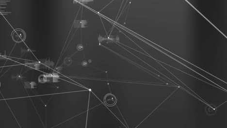 animación de la red de conexiones y procesamiento de datos sobre fondo negro