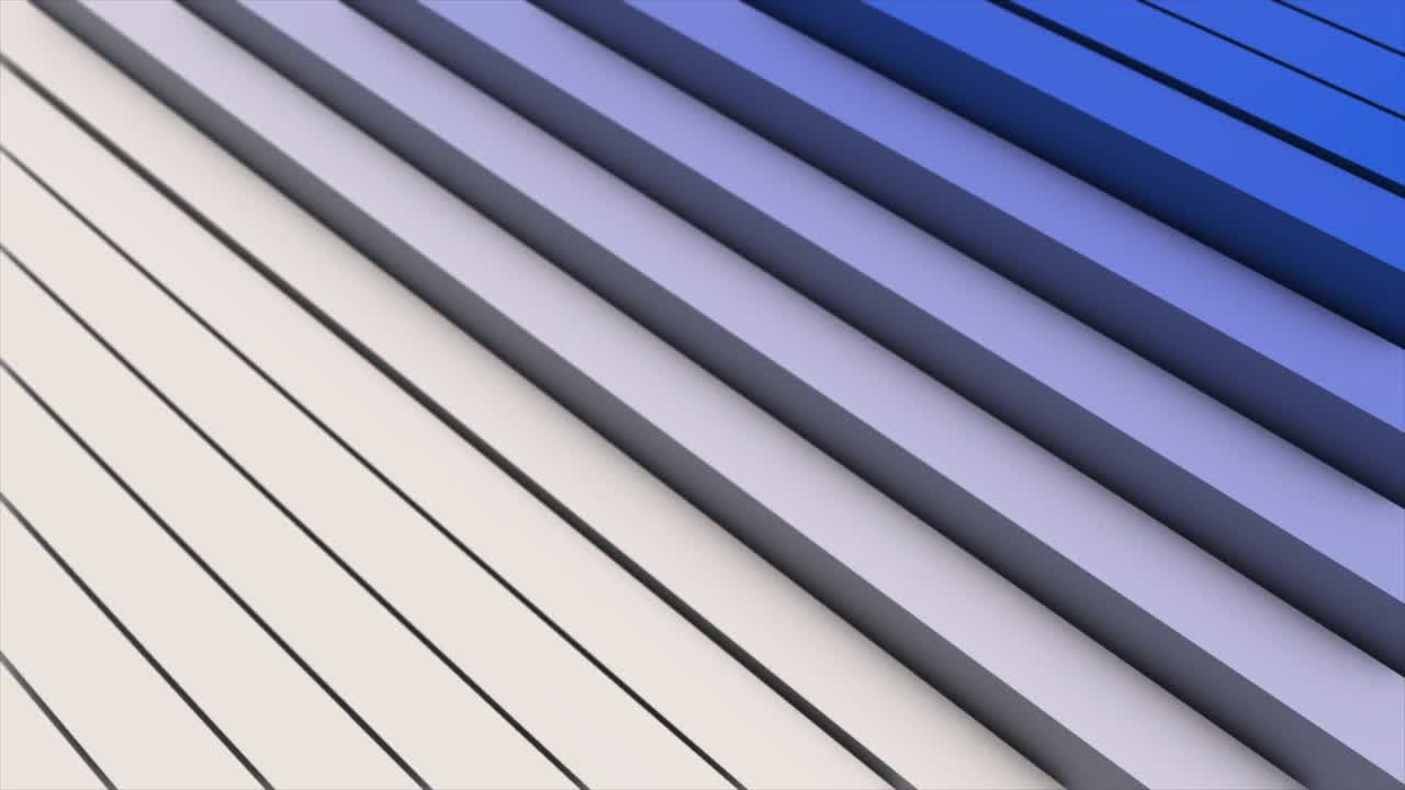 textura abstracta con líneas diagonales volumétricas. animación. fondo minimalista 3d con rayas blancas y azules que fluyen pareciendo escaleras, bucle sin costuras