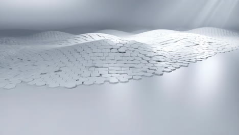 abstract white hexagonal tile landscape with light rays