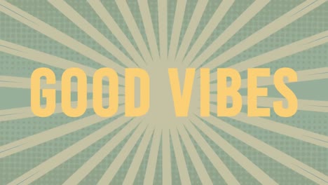 animation of good vibes text over heart and lines on green background