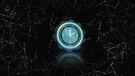 animación de un reloj con manecillas giratorias sobre un fondo de hierba monocromático