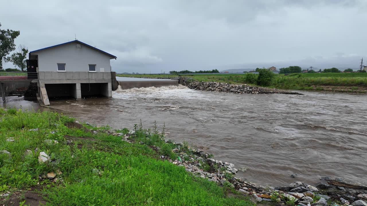 Small River Dam with Hydroelectric Plant