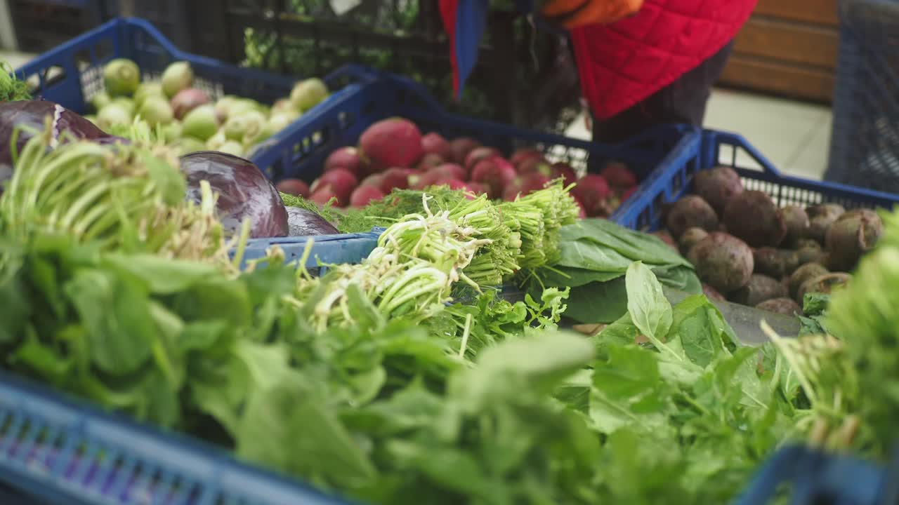 시장에서 신선한 야채