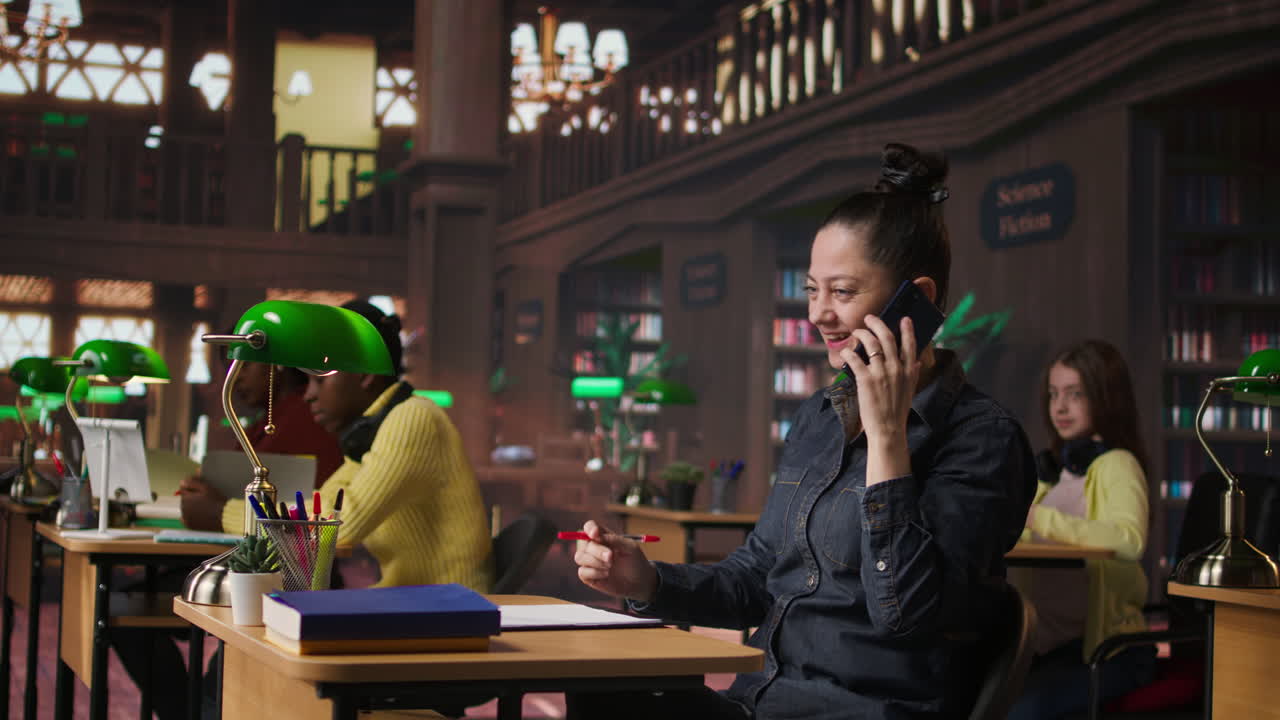 도서관에서 공부하는 학생