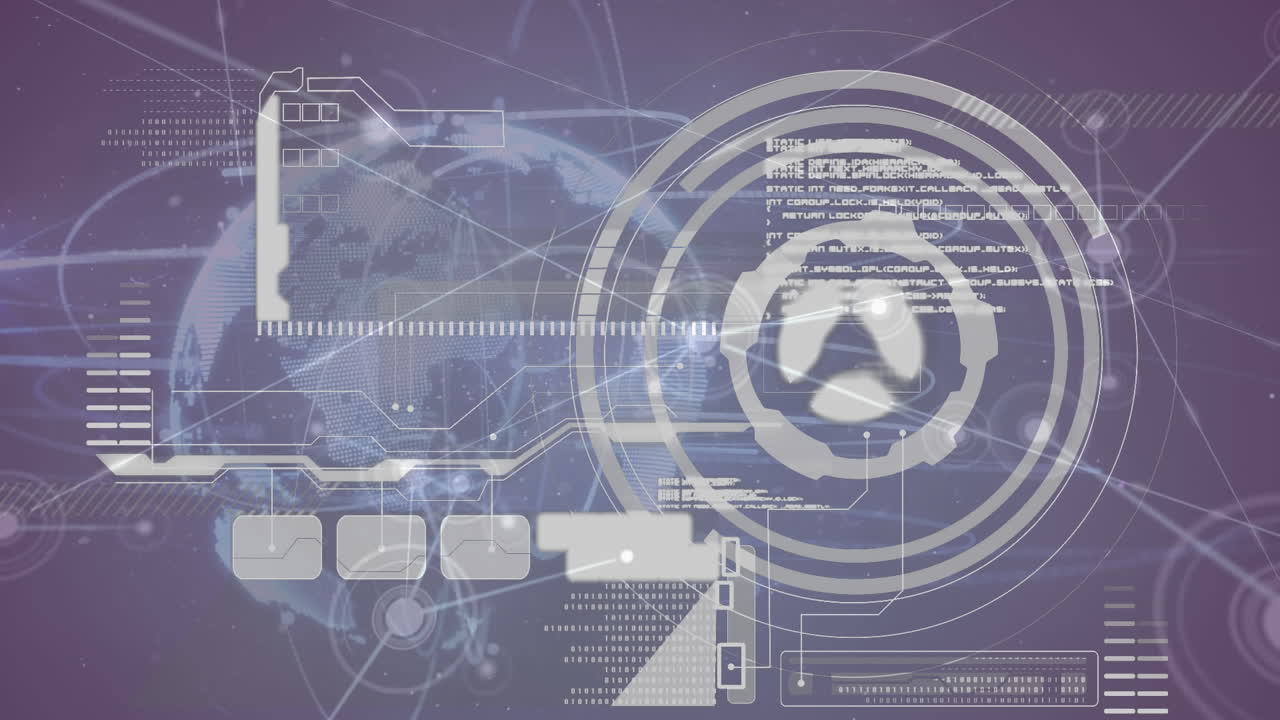 회색 배경에 연결 네트워크, 글로브 및 데이터 처리의 애니메이션