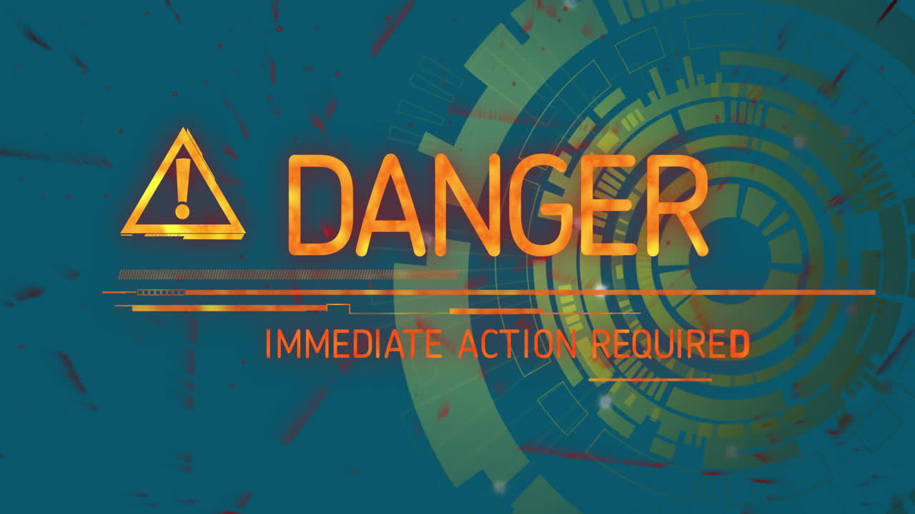 animación del escaneo del alcance y las formas sobre el texto de peligro y el símbolo de advertencia