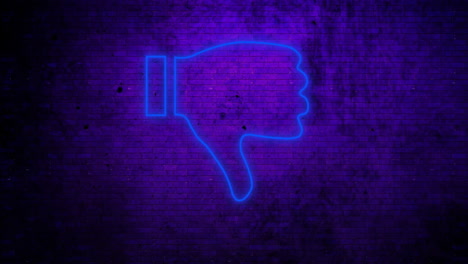 pulgares hacia abajo signo de neón en la pared de ladrillo 4k