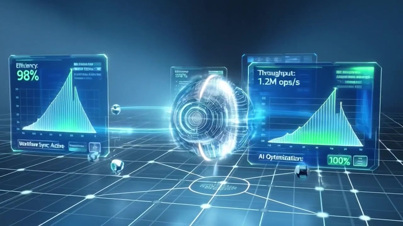 Futuristic Digital Sphere Displaying Data Analytics and AI Optimization