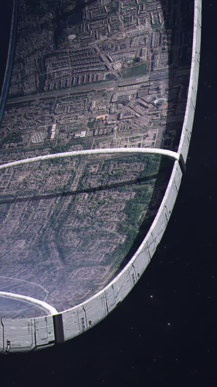 Vertical Shot of a large Futuristic Habitat Ring in Space