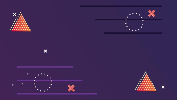 geometric figures and color memphis style in dark purple background