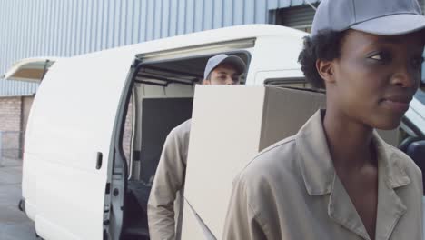 young warehouse workers with a delivery