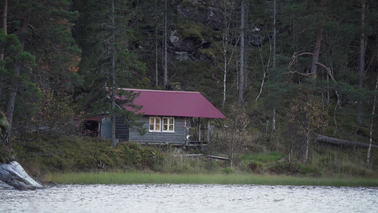 Hildremsvatnet, Trondelag County, Norway - A Fisherman's Cottage by the Lakeshore - Wide Shot
