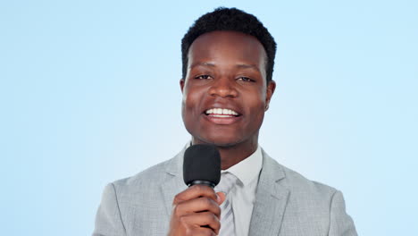 Reporter,-microphone-and-face-of-black-man