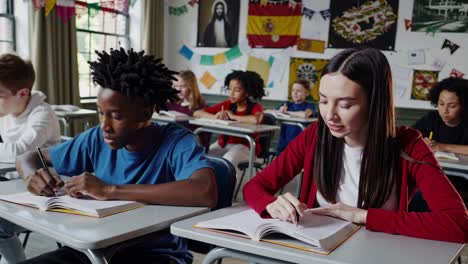 students studying in a classroom