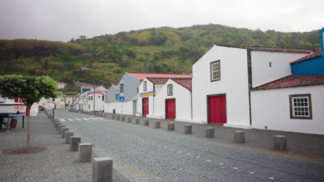 wide panoramic shot of empty local town in the azores islands, atlantic ocean, portugal