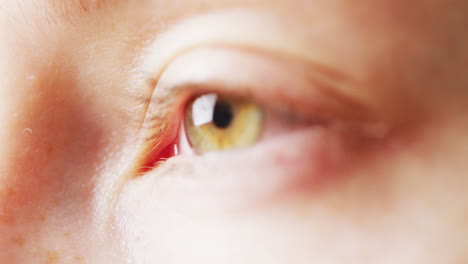 video close up detail of the blinking green eye of a caucasian woman