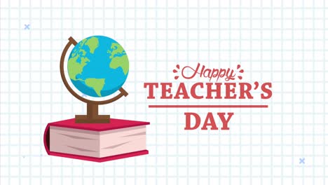 happy teachers day animation lettering with world map and book