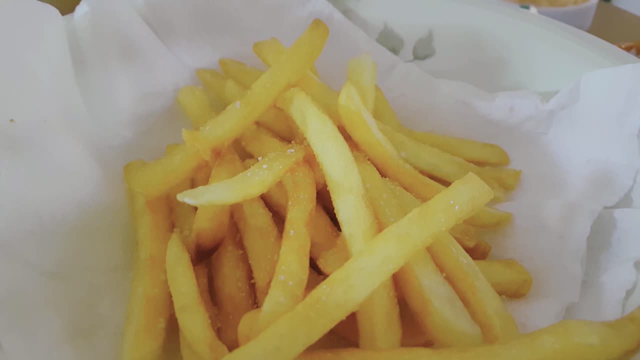 close up 4k macro french fries footage