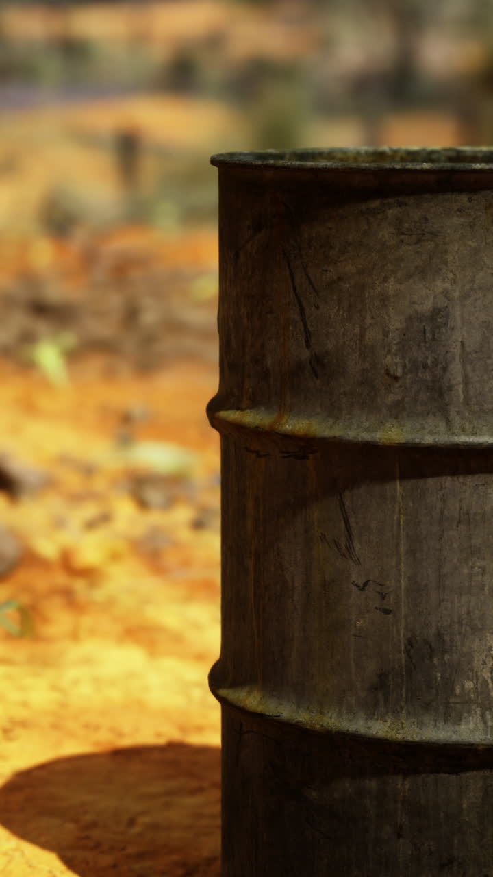 Weathered barrel stands alone in a parched