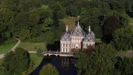 aerial view of impressive duivenvoorde castle, voorschoten, south holland