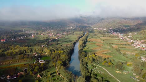 morning view danube river going through the countryside of romania at noon