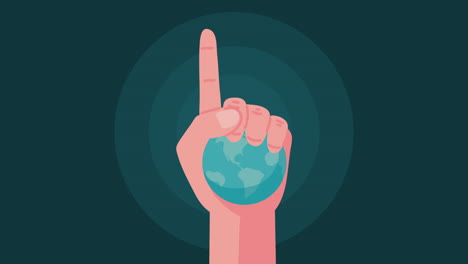 hand pointing to a globe