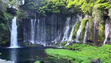 shiraito falls near mount fuji, showcasing lush greenery and cascading waterfalls