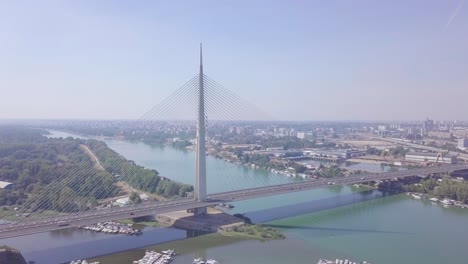 incredible still static shot of ada bridge in belgrade and new belgrade