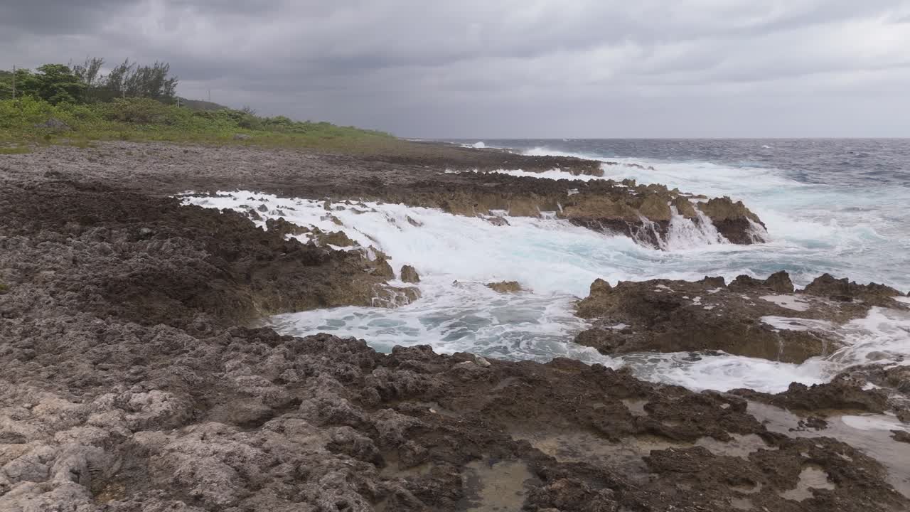 Powerful Wave Hitting Rocks In Jamaica