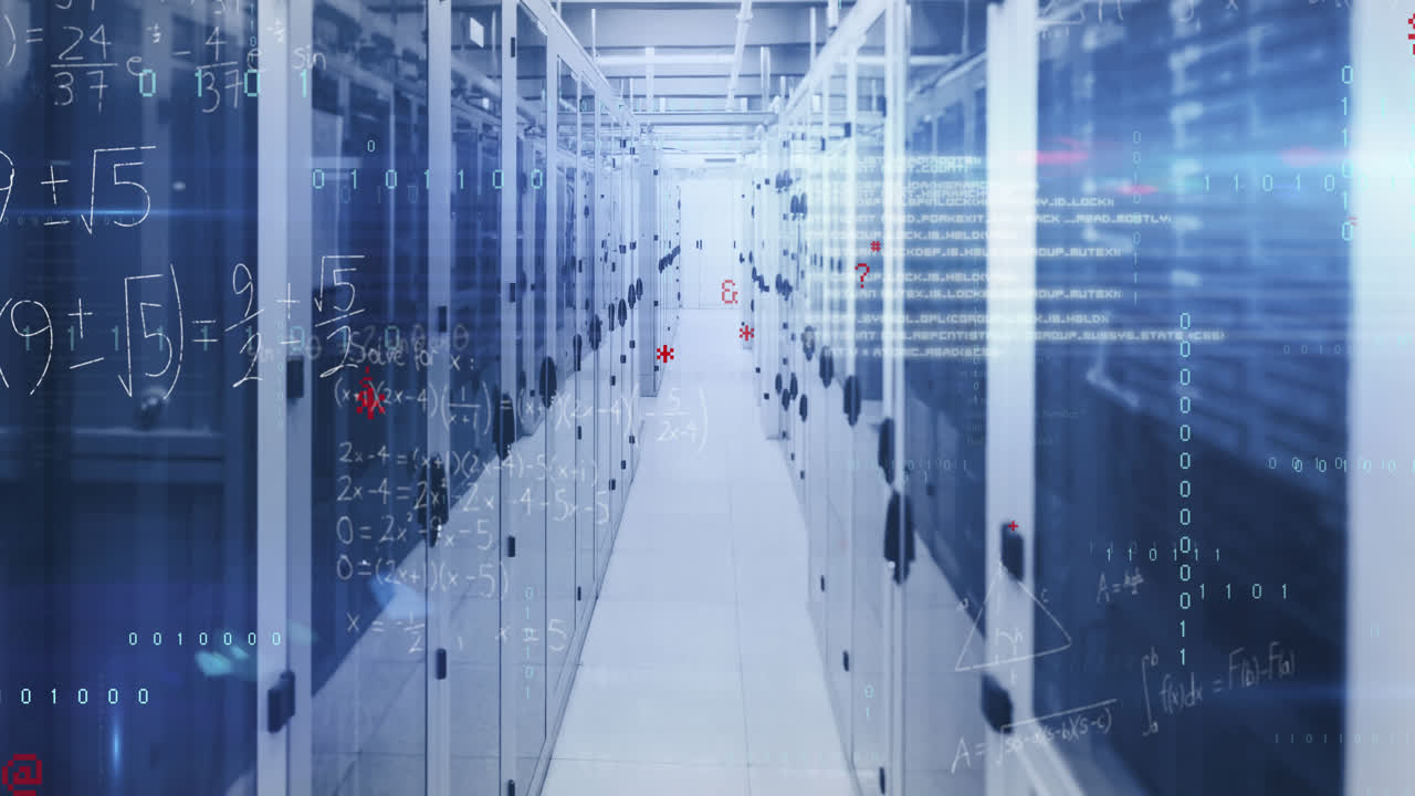 Animation of mathematical equations and data processing over server room