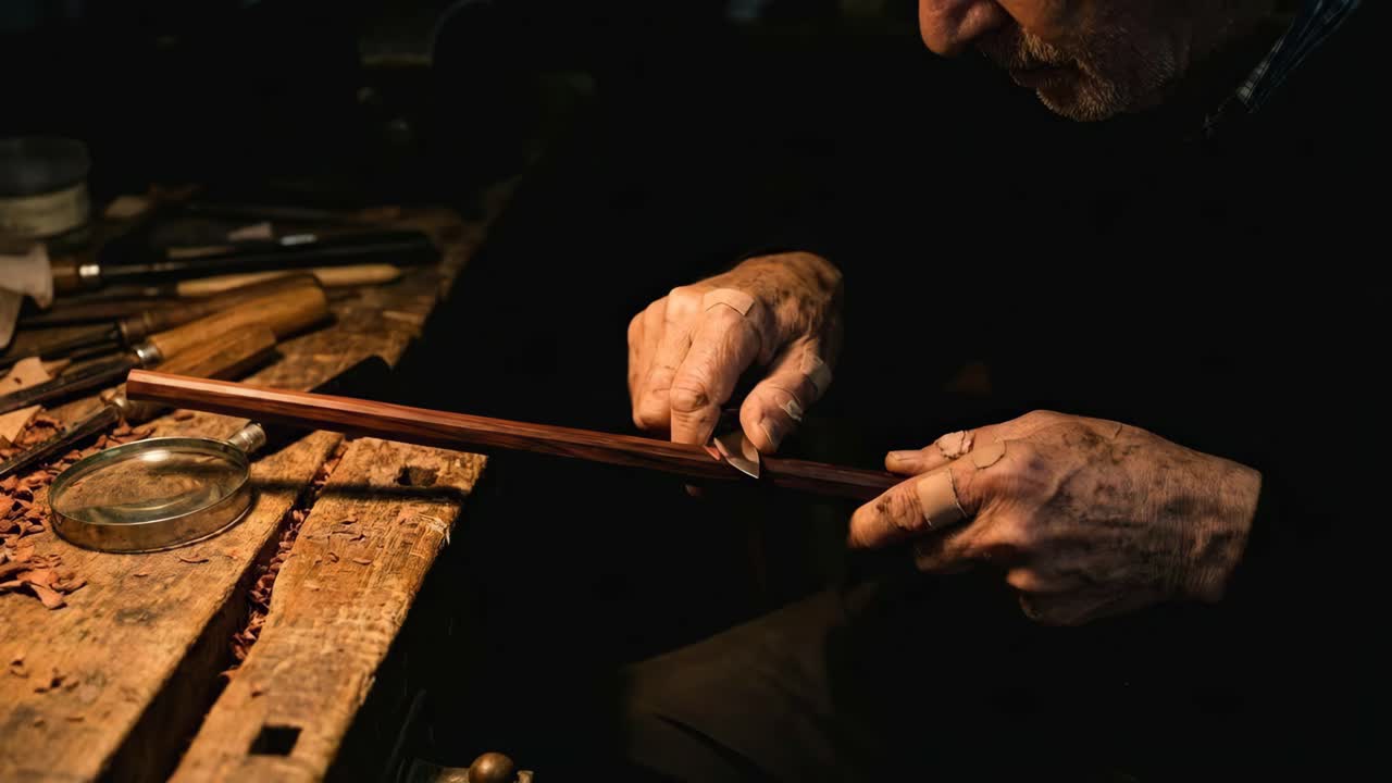 Artisan Crafting a Violin Bow