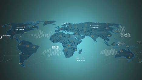 animation of data processing over world map against blue gradient background