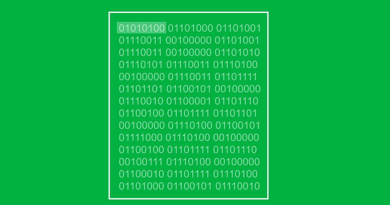 Animation of binary coding data processing on transparent background