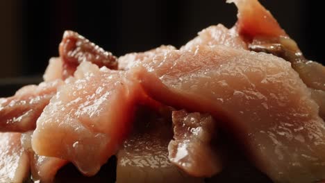 close-up of raw fish slices