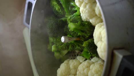 Vertical Shot Of Steamed Broccoli And Cauliflower