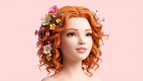 portrait of a woman with red curly hair and flowers