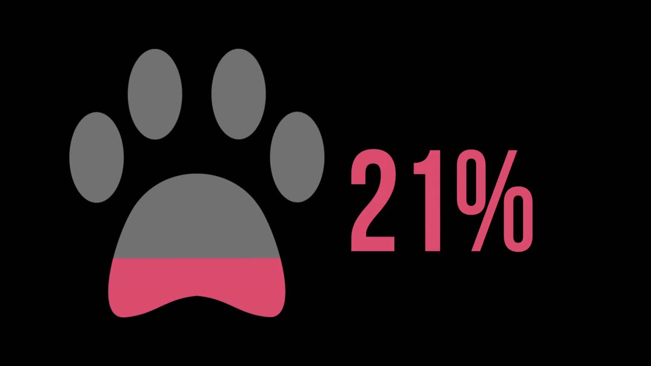 0 ~ 100 %의  ⁇ 은 색으로 가득 찬 동물 발자국