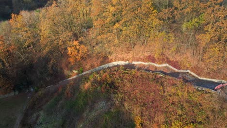 aerial view of mauthausen concentration camp stairs of death in the wiener graben quarry, austria