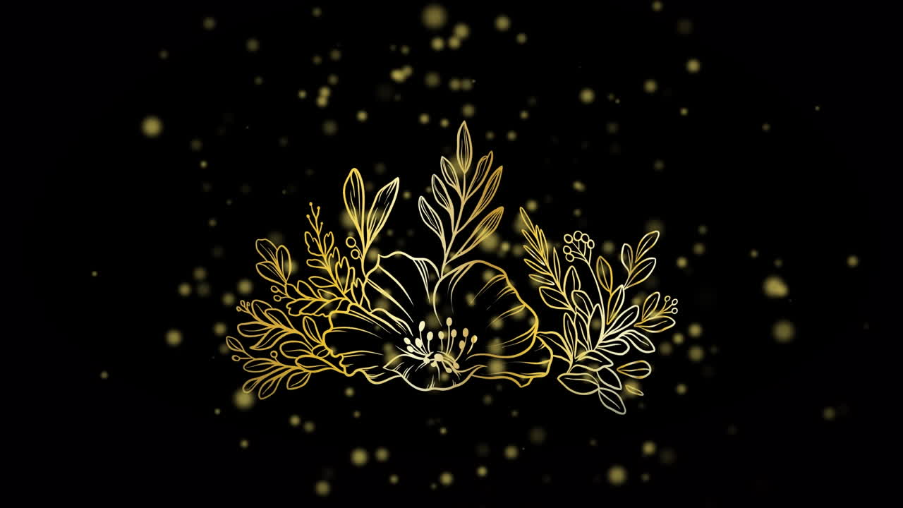Animering av gröna fläckar och blommor på svart bakgrund