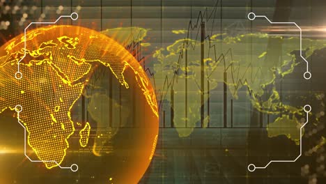 Animación-Del-Globo-Y-Del-Mapa-Mundial-Con-Procesamiento-De-Datos-Sobre-La-Ventana.