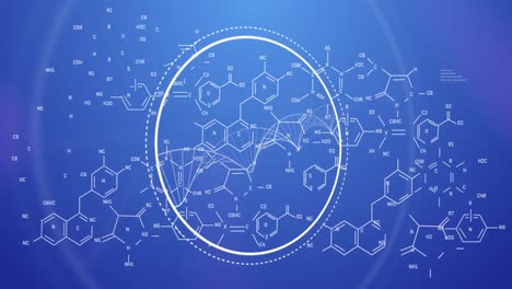 Animation-Der-Datenverarbeitung-Und-Chemischen-Formel-Auf-Blauem-Hintergrund