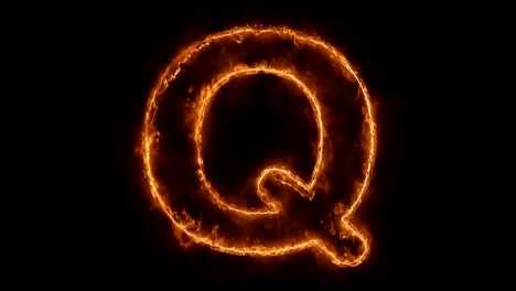 alfabeto q palabra animada caliente quema ciclo de llama de fuego realista.