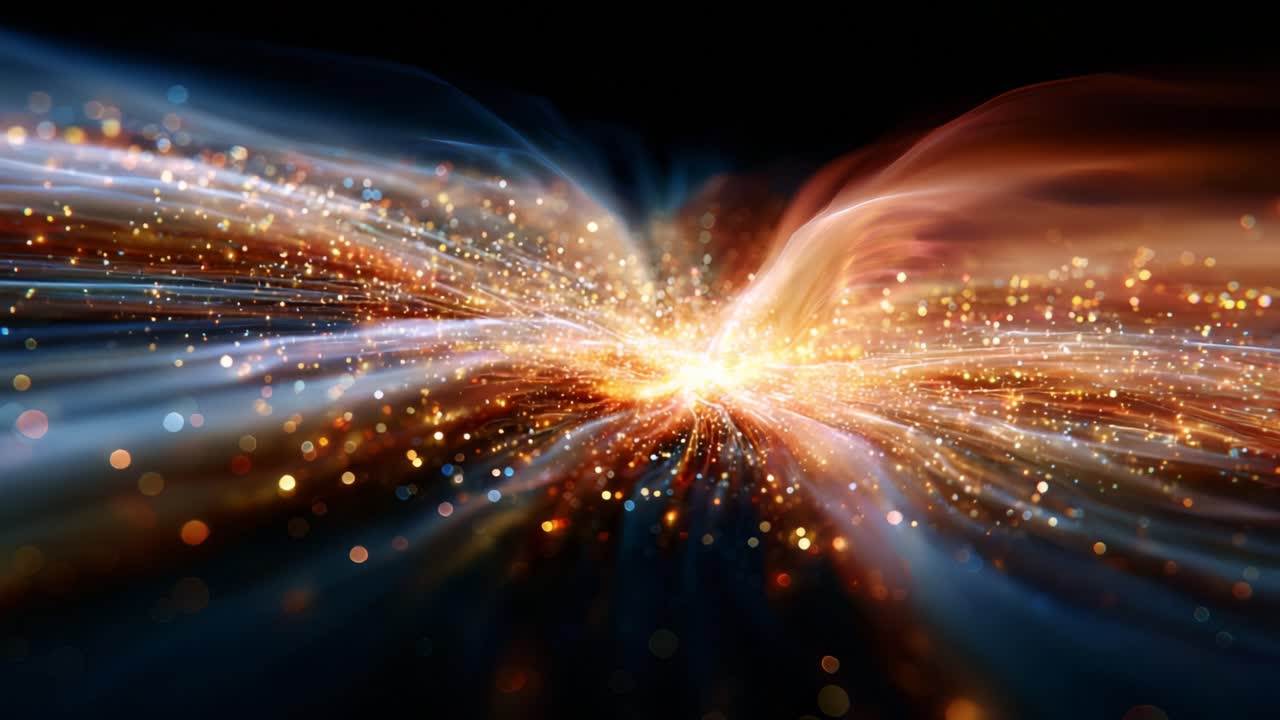 A mesmerizing cosmic visualization showcasing the dynamic flow of vibrant stars and energy, illustrating the beauty of the universe as it unfolds in radiant colors and swirling patterns