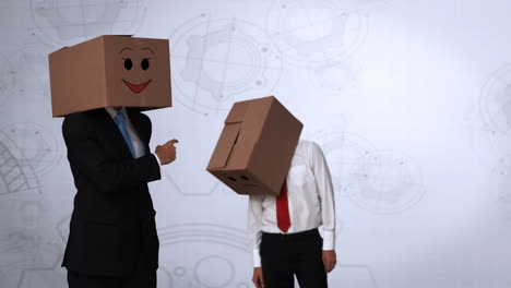hombres de negocios escondiendo la cabeza con la caja