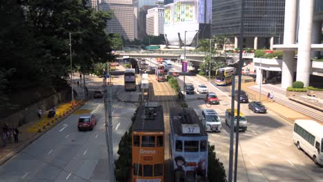 hong kong tram and city traffic