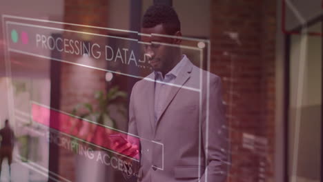 processing data animation over business professional using smartphone in office